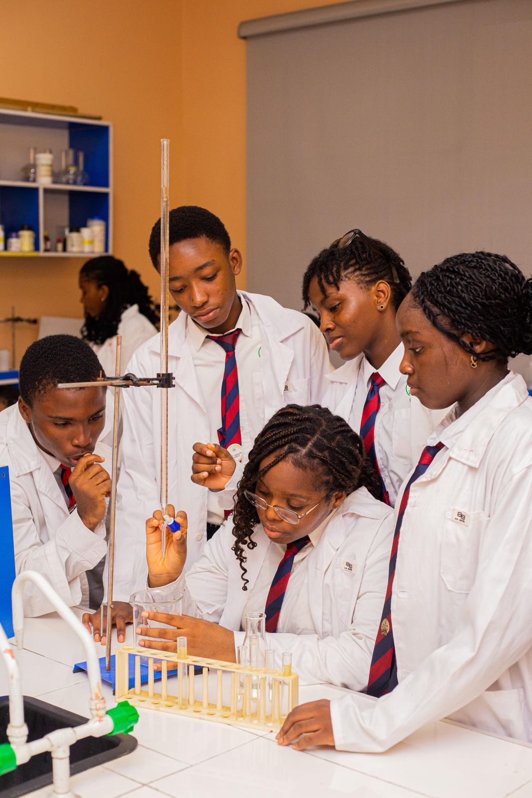 College students carrying out an experiment in the science laboratory