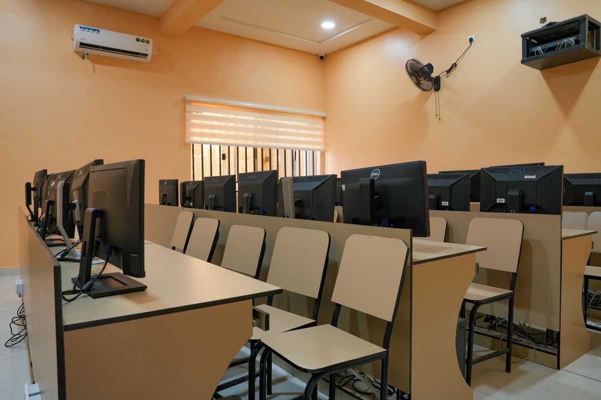 The ICT lab, with rows of desktop computers