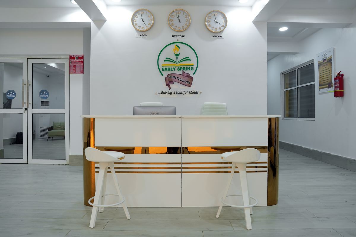 The school reception, with the Early Spring crest on the wall